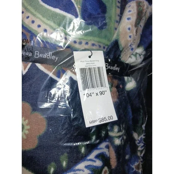 Vera Bradley Plush KING  Throw Blanket JAVA NAVY CAMO BLUE 104 x 90 NWT Limited - Picture 3 of 10